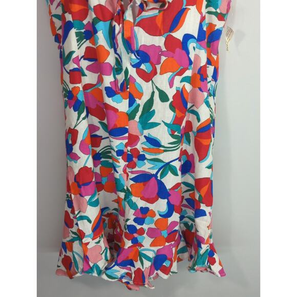 The Impeccable Pig Floral Tie  Linen Blend Romper Women MED Coastal Bohemian NWT - Picture 3 of 10